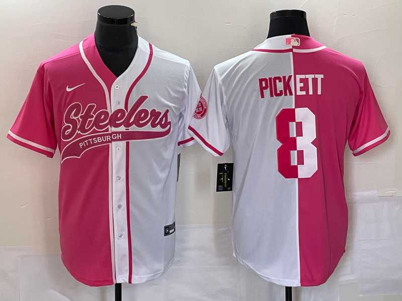 Men%27s Pittsburgh Steelers #8 Kenny Pickett Pink White Two Tone With Patch Cool Base Stitched Baseball Jersey->pittsburgh steelers->NFL Jersey